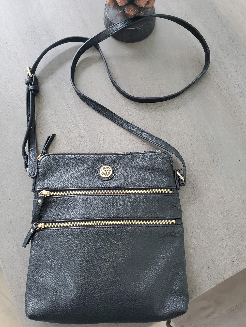 Anne Klein- Black with Gold Hardware 2x Top Zip Bag